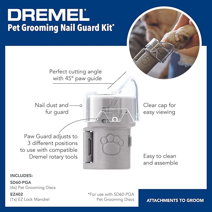 Dremel PawControl Dog Nail Grinder and Trimmer- Safe & Humane Pet Grooming Tool Kit & AT01-PGK Pet Grooming Nail Guard Attachment
