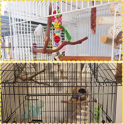 PINVNBY 2Pcs Wood Perches for Bird Cage,Natural Parrot Stand Branch Parakeet Paw Grinding Sticks Standing Grape Pole for Lovebirds Budgies Cockatiels Finches