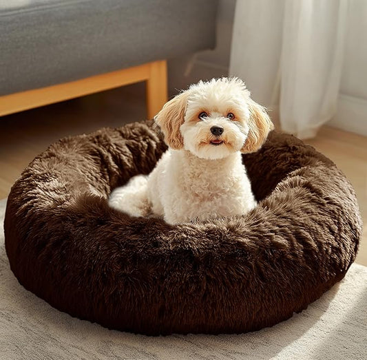 JOLLYVOGUE Dog Beds, Calming Small Dog Bed, Anti-Anxiety Dog Bed for Small Dogs, Fluffy Donut Dog Bed, Cozy Dog Cat Cushion Bed for Small Medium Dogs and Cats (20")