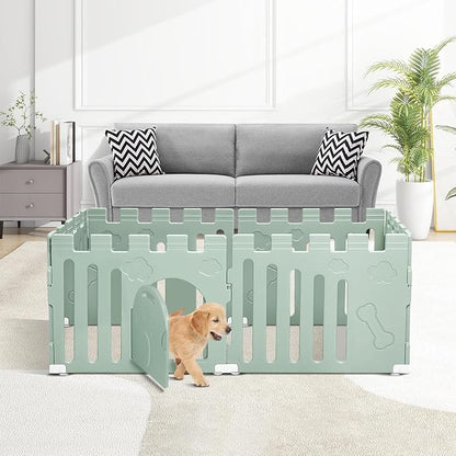 Dog Playpen with Door, 6-Panel 24" Indoor Cat Puppy Playpen, Strong Plastic Small Pet Safety Fence Dog Pen, Non-Slip and Secure Pet Gate, Green