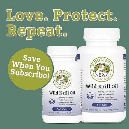 Wholistic Pet Organics Krill Oil for Dogs - Dog Itching Skin Relief & Joint Health - Omega 3 Supplement for Skin & Coat Support, Allergy Relief, Senior Dog Supplements, and Healthy Coat for Dogs