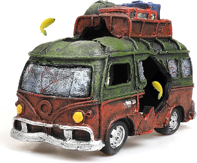 Car Wreckage Aquarium Ornament Car Wreckage for Fish Tank Underwater Landscape Decoration Hiding Cave Hideouts House Plants Supplies Accessories – Small（Green）