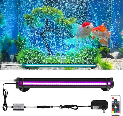 Bubble Fish Tank Light：Ip68 Waterproof Fish Aquarium Lights with Oxygen Boost for 12-17 inch Saltwater Freshwater Tanks -Submersible Led Lights with Remote for Aquatic Pet Plants Lovers
