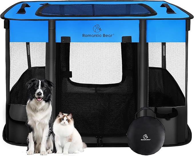 Dog Playpen,Pet Playpen,Foldable Puppy Cat Playpen, Portable Exercise Kennel Tent Crate,Water-Resistant Breathable Shade Cover,Indoor Outdoor Travel Camping Use for Small Animals with Carrying Case(M)