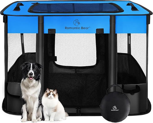 Dog Playpen,Pet Playpen,Foldable Puppy Cat Playpen, Portable Exercise Kennel Tent Crate,Water-Resistant Breathable Shade Cover,Indoor Outdoor Travel Camping Use for Small Animals with Carrying Case(M)