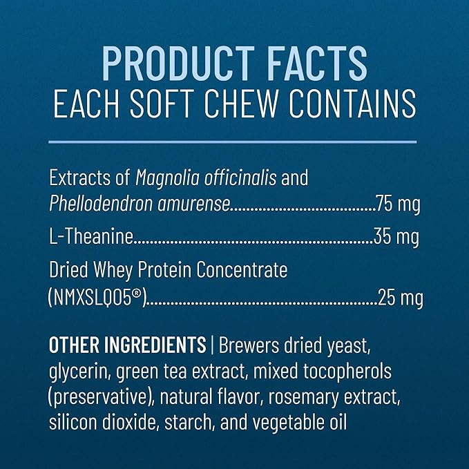 Nutramax Solliquin Calming Behavioral Health Supplement for Small to Medium Dogs and Cats - With L-Theanine, Magnolia / Phellodendron, and Whey Protein Concentrate, 75 Soft Chews