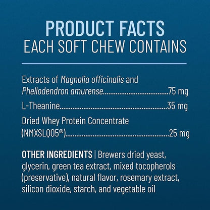 Nutramax Solliquin Calming Behavioral Health Supplement for Small to Medium Dogs and Cats - With L-Theanine, Magnolia / Phellodendron, and Whey Protein Concentrate, 75 Soft Chews