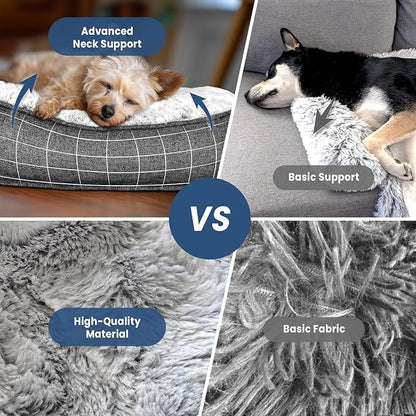 Calming Small Dog Bed for Couch, 35 x 31 inch Removable Couch Cover for Dogs Washable, Non-Slip Fluffy Plush Dog Sofa Mat for Furniture Protector - Grey