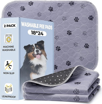 Fostanfly Reusable Puppy Pads, 2 Pack 18"x 24" Washable Pee Pads for Dogs, Absorbent and Leakproof Wee Wee Mat, Waterproof Non Slip Training Mats for Potty, Crate, Playpen, Bed, Sofa