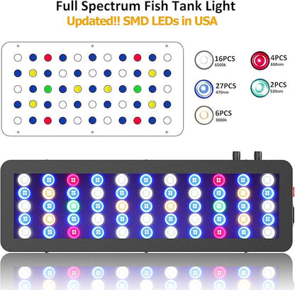 WILLS Full Spectrum Aquarium Light, Reef Lights for Coral with Dual Dimmable Channels, 55 Premium SMD Chips, Daisy Chain Design, Hanging Saltwater Fish Tank Light for SPS/LPS Coral Reef (165W/Black)