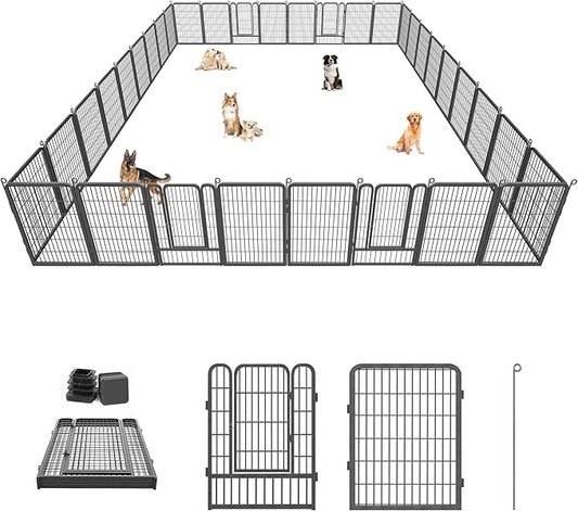 Dog Playpen 40 inch Dog Fence for Outdoor Indoor Use Heavy Duty Metal Dog Pen for Large Dogs, Rustproof Pet Playpen Portable Pet Fence Outdoor for Yard, RV Camping, Customizable, 34 Panels