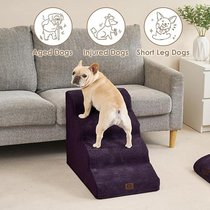 EHEYCIGA Curved Dog Stairs Ramp for High Beds 19.7" H, 4-Step Dog Steps for Small Dogs and Cats, Pet Stairs for High Bed Climbing, Non-Slip Balanced Pet Step Indoor, Purple