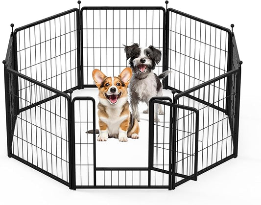 Dog Playpen 24 Inch 8 Panels, Heavy Duty Metal Pet Playpen Indoor Outdoor for Camping, Yard, RV, Garden Fence, Privacy Patio, Black
