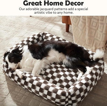 JOEJOY Large Dog Beds Large Sized Dog, Rectangle Washable Orthopedic Corduroy Fleece Pet Bed with Removable Zipper Cover, Cute Soft Calming Puppy Bed with Non Skid Bottom