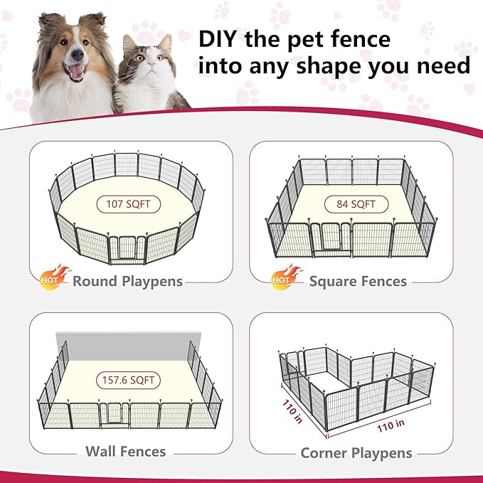 Dog Playpen 32" Height 16 Panels Portable Dog Fence Outdoor for Yard Puppy Playpen Indoor Dog Pen Outdoor for Medium/Small Dogs, Heavy Duty Pet Playpen Dog Kennel for RV, Camping, Yard