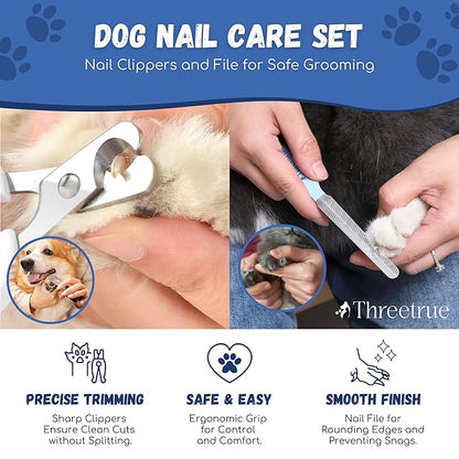 Complete Dog Brush set, 5-in-1 Grooming kit with Slicker Brush, Rubber Massage Brush, Nail Clipper, File, and Undercoat Rake.