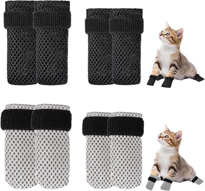 4 Pack Breathable Cat Shoes to Prevent Scratcning, Adjustable Only Cats Booties Mittens Socks (Black, M)