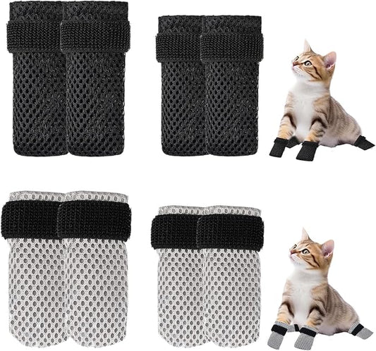 4 Pack Breathable Cat Shoes to Prevent Scratcning, Adjustable Only Cats Booties Mittens Socks (Black, M)