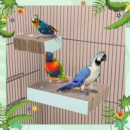 Nuanchu 6 Pcs Bird Perch Stand Toy Parrot Cardboard Platform Bird Paw Grinding Stand Parrot Cage Playground for Macaws Sparrows Parakeet Cockatiel Lovebird (Rainbow Style)
