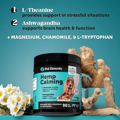 Hemp Calming Chews for Dogs - Dog Anxiety Relief, Dog Calming Treats with Hemp + Valerian Root, Melatonin for Dogs - Helps Aid with Thunder, Fireworks, Chewing & Barking (Chicken 180 ct)