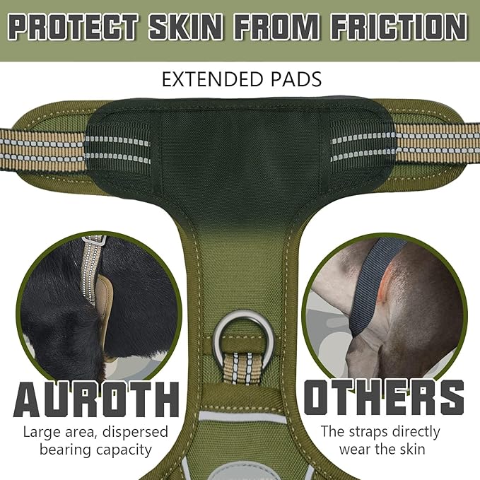 Auroth Tactical Dog Harness for Small Medium Large Dogs No Pull Adjustable Pet Harness Reflective K9 Working Training Easy Control Pet Vest Military Service Dog Harnesses M, Green