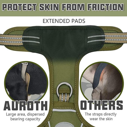 Auroth Tactical Dog Harness for Small Medium Large Dogs No Pull Adjustable Pet Harness Reflective K9 Working Training Easy Control Pet Vest Military Service Dog Harnesses S, Green
