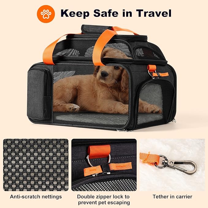 17x12x8.3 TSA Approved Expandable pet Carrier for Extra-Small Dog Under 6-8 lbs,Small-Medium cat Under 10 lbs,for jetblue and Other Airlines only Have 8.5'' Height Space underseat