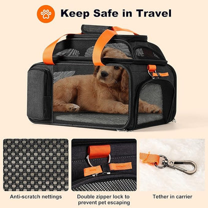 17x12x8.3 TSA Approved Expandable pet Carrier for Extra-Small Dog Under 6-8 lbs,Small-Medium cat Under 10 lbs,for jetblue and Other Airlines only Have 8.5'' Height Space underseat