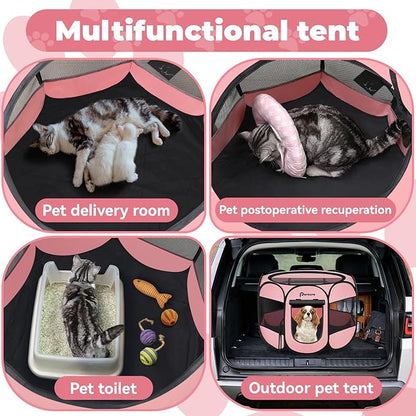Dog Cat Playpen Indoor Outdoor for Puppy Pet Dogs Cat Recovery After Surgery, Dog Tent Crates Cage Indoor/Outdoor, Portable Pop Up Dog Kennel with Carrying Case for Travel (Premium Pink, Medium)