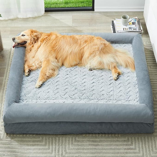 WNPETHOME Washable Dog Beds for Large Dogs, XL Dog Bed, Orthopedic Dog Sofa Bed with Removable & Waterproof Cover, Extra Large Dog Bed with Bolster Sides for Sleeping, Big Dog Couch Bed with Sides