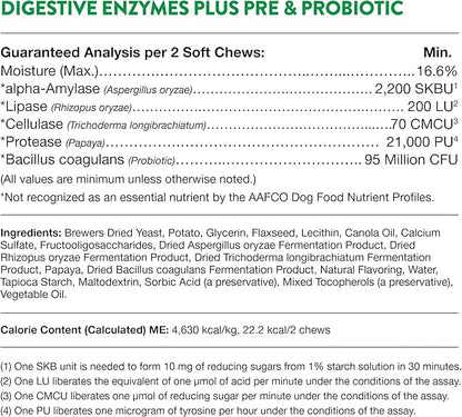NaturVet  Digestive Enzymes - Plus Probiotics & Prebiotics  Helps Support Diet Change & A Healthy Digestive Tract  for Dogs & Cats (Soft Chews, 120 Count)