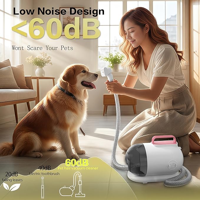 Dog Grooming Kit,15000Pa Powerful Dog Hair Vacuum Cleaner with Clipper,7 in 1Brush Vacuum Cleaner, Extra Set of Electric Pet Hair Clipper,3L Dust Collection Box