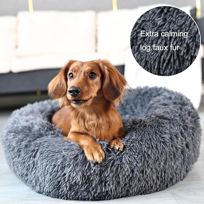 Calming Bed for Dogs 30 Inches Dark Gray Dog Beds for Medium Dogs Washable Anti-Anxiety Dog Beds for Medium Dogs