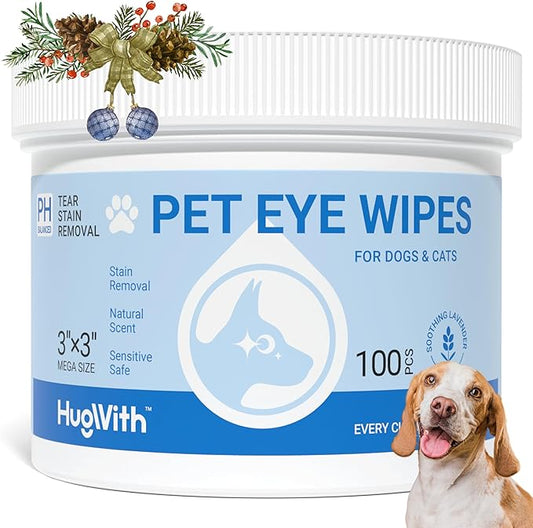 Dog Eye Wipes, Pet Wipes for Tear Stain Remover, Gentle Lavender Eye Wash Pads for Pet Eye Infection, Travel & Daily Grooming Wipes for Pet Eye, Face, Discharge & Crust, 100ct