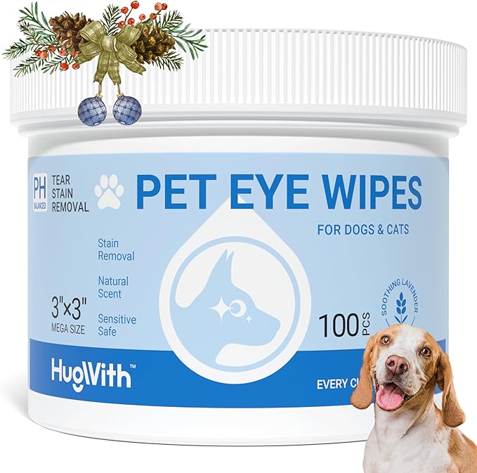 Dog Eye Wipes, Pet Wipes for Tear Stain Remover, Gentle Lavender Eye Wash Pads for Pet Eye Infection, Travel & Daily Grooming Wipes for Pet Eye, Face, Discharge & Crust, 100ct