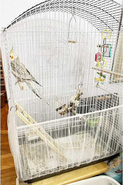 ISMARTEN Bird Cage Seed Catcher Mesh Skirt Cover, White, Foldable, 59-98 in Circumference, 13 in Height, Prevent Scatter and Mess