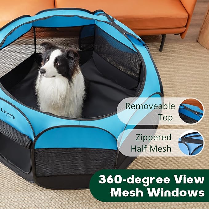 Love's cabin Pet Puppy Dog Playpen, Large Dog Tent Crates Cage Indoor/Outdoor, Portable Playpen for Cat, Foldable Pop Up Dog Kennel Playpen with Carring Case, Removable Zipper Top, Blue