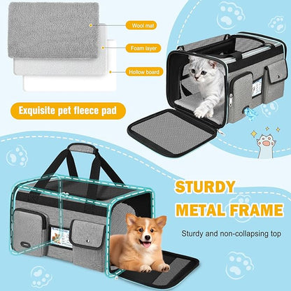 HUANLANG Soft-Sided Cat Carrier Airline Approved,Dog Carriers for Small Dogs Medium Cats,Pet Travel Carrier Up to 20 Lbs,Collapsible Cat Bag