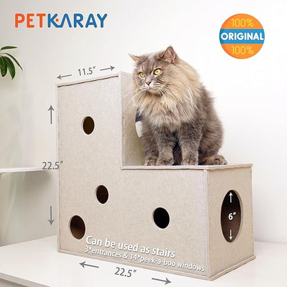 PETKARAY Cat Tunnel, Original Cat Hideaway Cave for Indoor Cats, Large Kitten Play Tubes and Tunnels, Soft Felt Cat Toy with Interactive Peek Hole