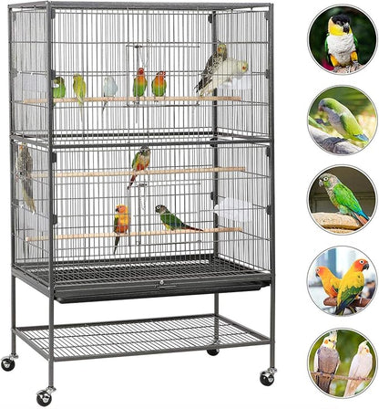 Yaheetech 52-inch Wrought Steel Standing Large Flight King Bird Cage for Cockatiels African Grey Quaker Amazon Sun Parakeets Green Cheek Conures Pigeons Parrot Bird Cage Birdcage with Stand