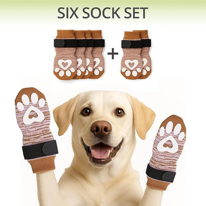 Anti Slip Dog Socks for Hardwood Floors, 6 Pack | Dog Socks to Prevent Licking Paws and Add Traction | Paw Protection for Senior Dogs | Dog Booties Alternative - Medium