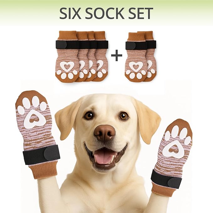 Anti Slip Dog Socks for Hardwood Floors, 6 Pack | Dog Socks to Prevent Licking Paws and Add Traction | Paw Protection for Senior Dogs | Dog Booties Alternative - Small