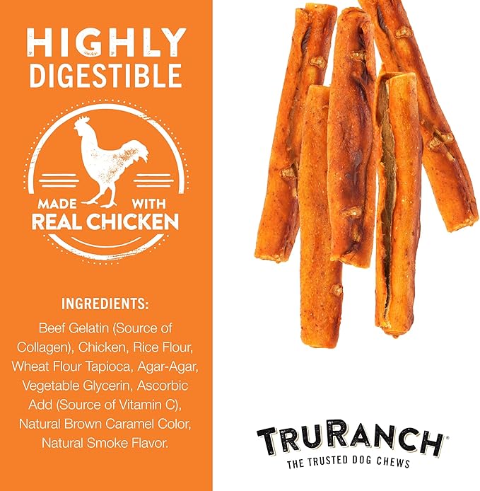 TRURANCH Collagen Rolls - 6" Collagen Rolls for Dogs - Long Lasting Healthy Joint Support - Rawhide Alternative - Skin & Coat Health - Made with Real Chicken, Value Pack, 15 Bags, 60 Count