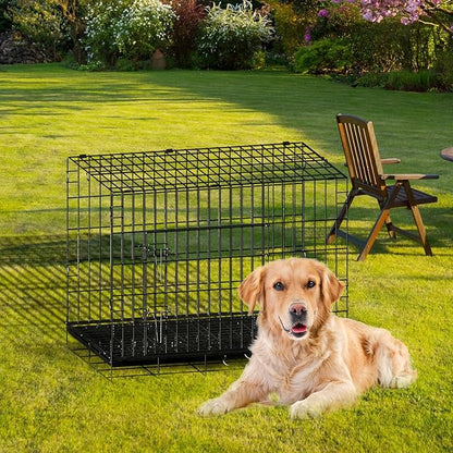 Double Door Dog Crate, Portable Wire Dog Crate with Tray and Divider, Pet Crate for Small Dogs, Indoor and Outdoor Pet Pen, 30" L x 18" W x 21" H Collapsible Dog Kennel