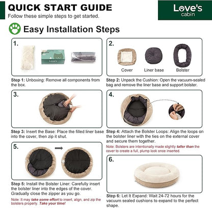 Love's cabin Round Donut Cat and Dog Cushion Bed, 25in Pet Bed for Small or Medium Dogs, Anti-Slip & Water-Resistant Bottom, Soft Durable Fabric Pet Beds, Washable Calming Cat & Dog Bed Camel