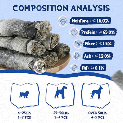 Cod Skin Dog Treats Natural Fish Skin Roll Dog Snacks w/Taurine, Single Ingredient Cod Skin Chews, Rich in Omega 3, 16.2 oz