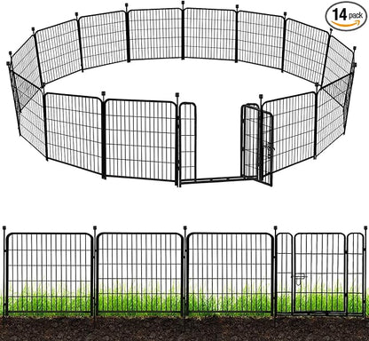 ADAVIN Tall Garden Fence 40 in(H)31 Ft(L) 14 Panels, Heavy Duty Iron Metal With Gate, Low Threshold for Dogs Rabbits, Outdoor Camping, Flower Bed Border, Temporary Black Yard