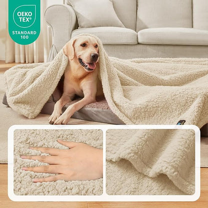Luciphia Waterproof Pet Blanket for Medium Large Dogs Soft Cat Sherpa Calming Thick Cover Leakproof Cozy Puppy Sofa Bed Car Couch Protector(Beige,80x63 inches)