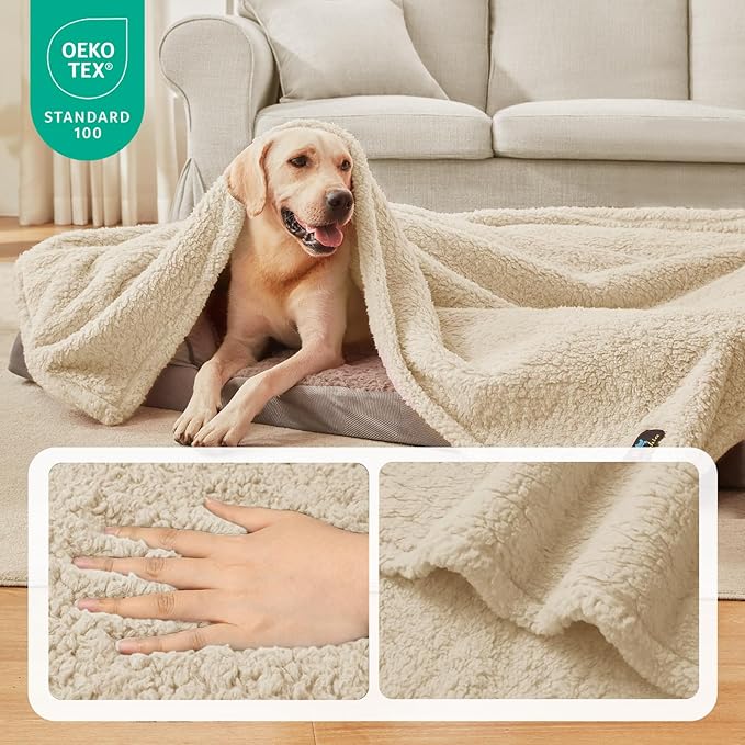 Luciphia Waterproof Pet Blanket for Medium Large Dogs Soft Cat Sherpa Calming Thick Cover Leakproof Cozy Puppy Sofa Bed Car Couch Protector(Beige,30x20 inches)