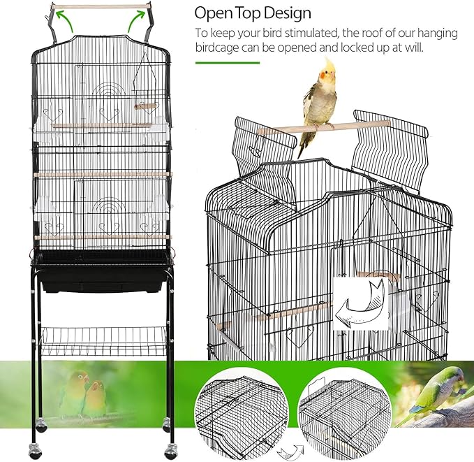 Yaheetech 64-inch Play Open Top Medium Small Bird Cage with Detachable Rolling Stand for Parrot Lovebirds Finches Canaries Parakeets Cockatiels Budgie Parrotlet Conures